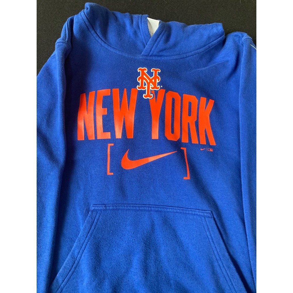 Nike New York Mets Youth Hoodie Blue Orange Pullover MLB Sweatshirt Medium 10/12